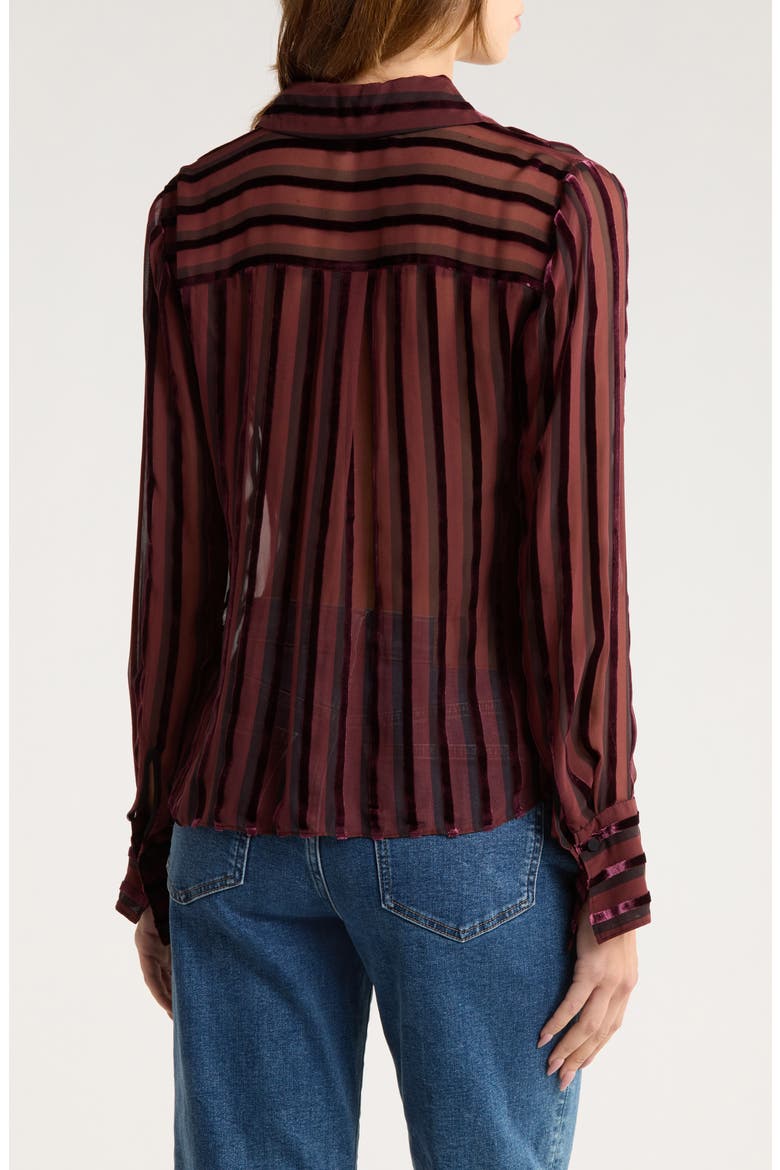 Mazzy Velvet Stripe Sheer Silk Blend Button-Up Shirt, Alternate, color, AUBERGINE/ BLACK