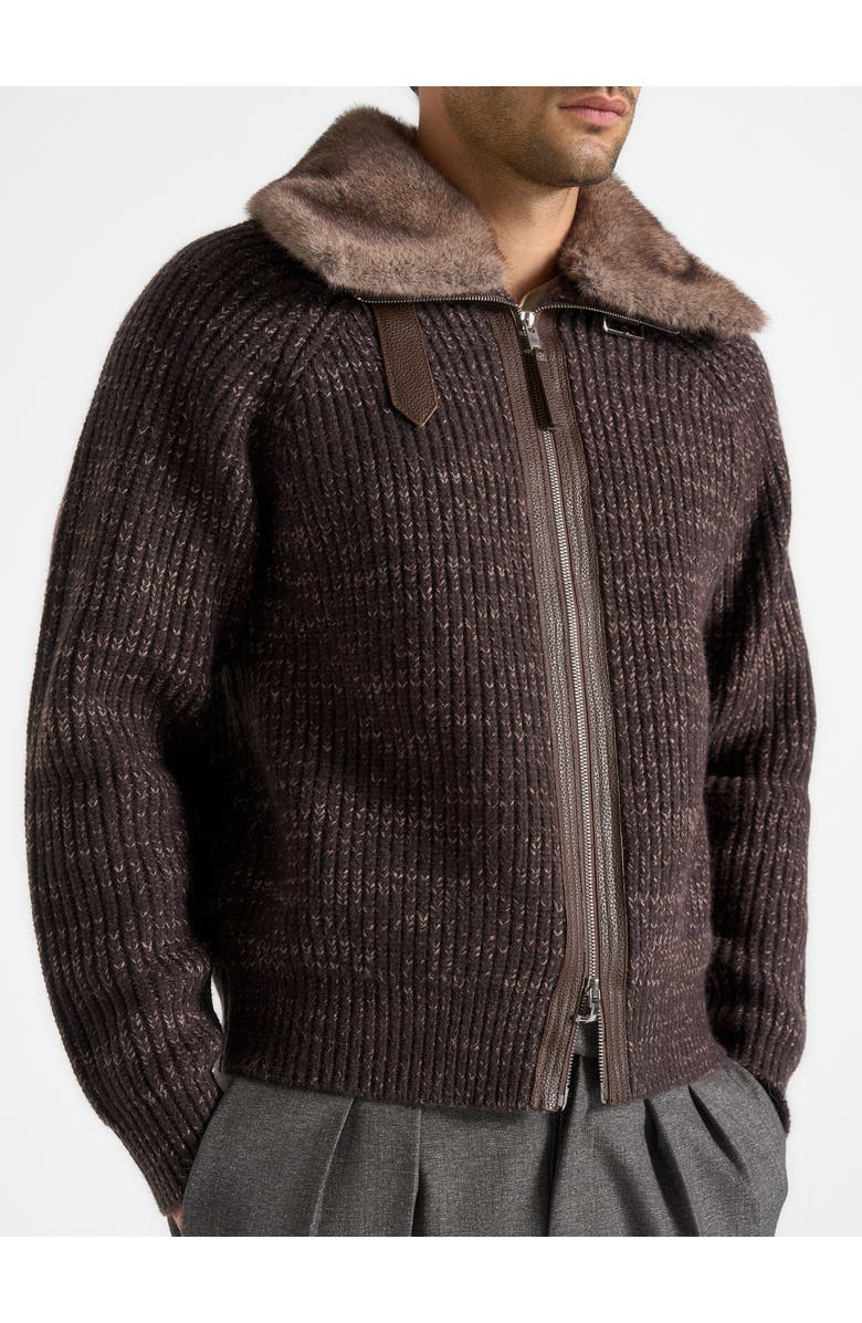 Manière De Voir Ariel Unisex Plush Collar Speckled Knit Jacket, Alternate, color, Brown