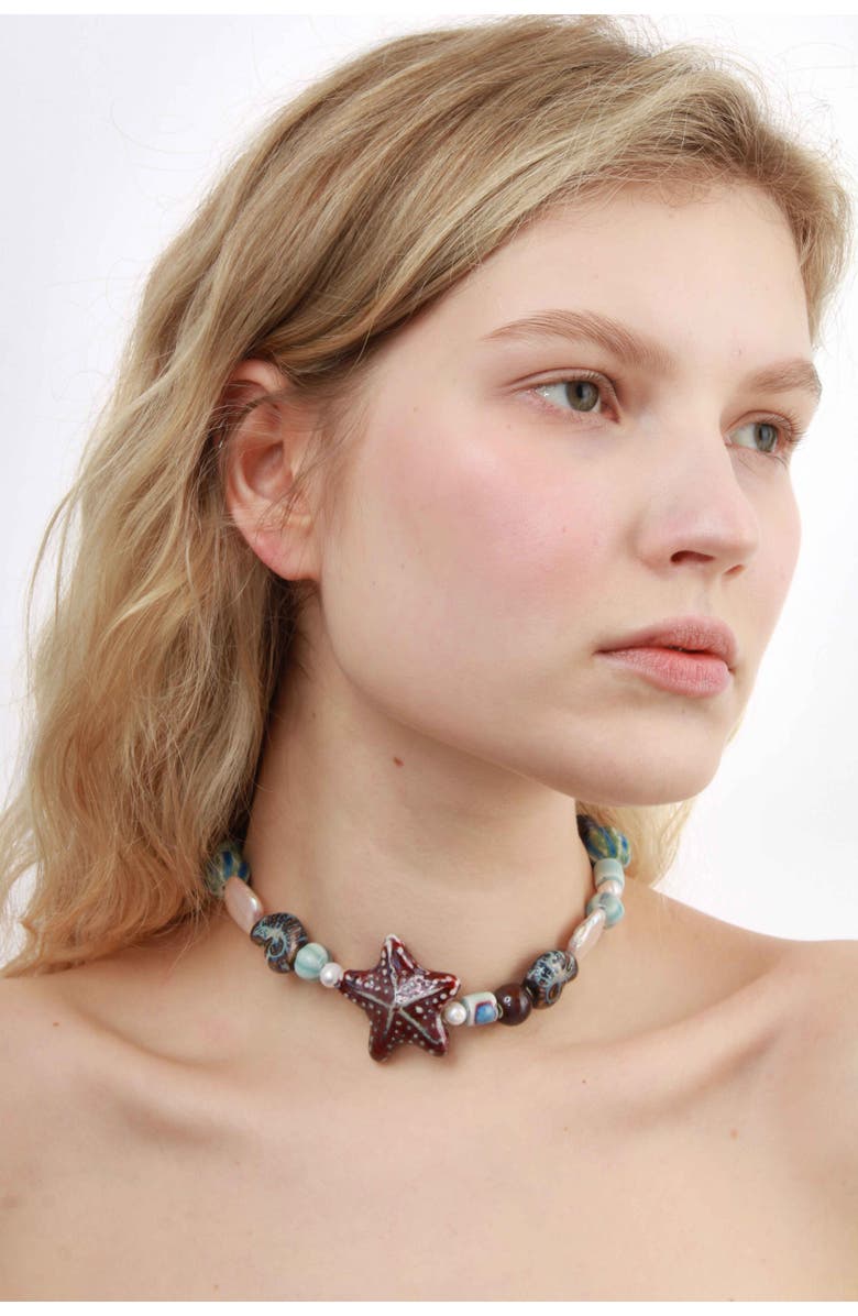Velvet Luna Pearl And Ceramic Starfish Necklace, Alternate, color, Multi Colored