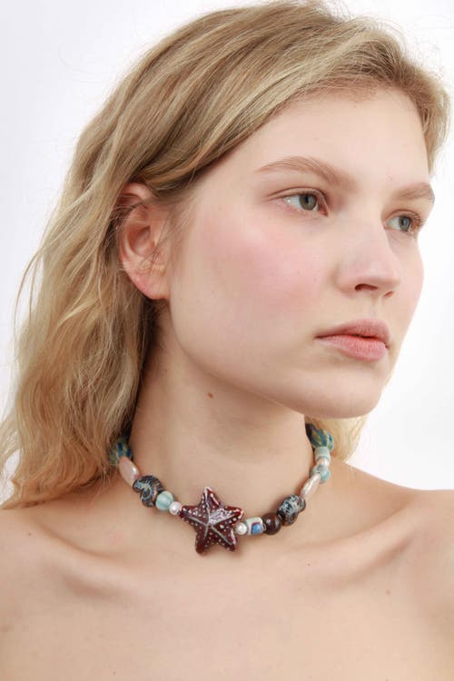 Velvet Luna Pearl And Ceramic Starfish Necklace In Multi