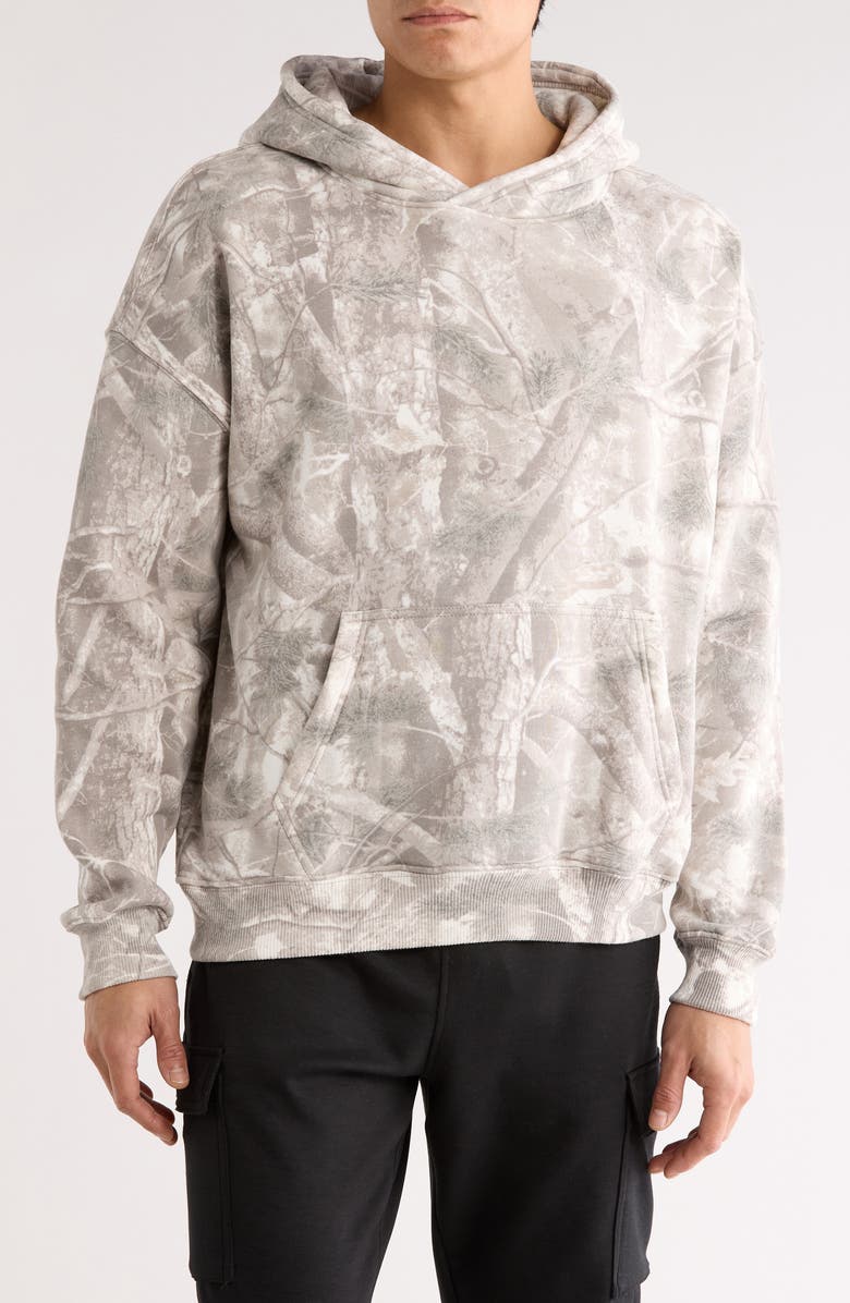 DENIM AND FLOWER Relaxed Fit Camo Hoodie, Main, color, Light Grey Camo