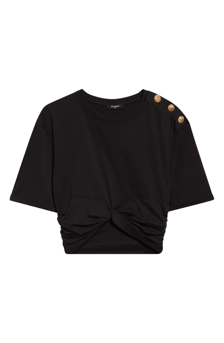 Balmain Knotted Crop Top, Alternate, color, Black/ Beige