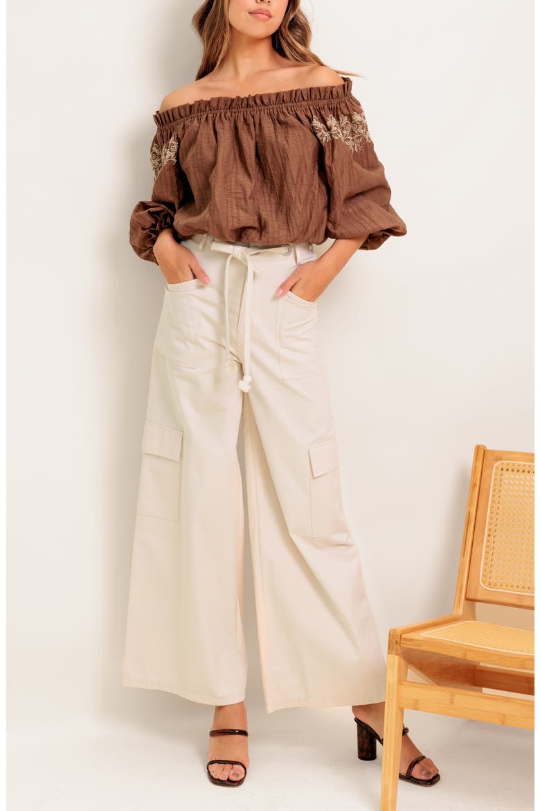 Off The Shoulder Top, Alternate, color, BROWN