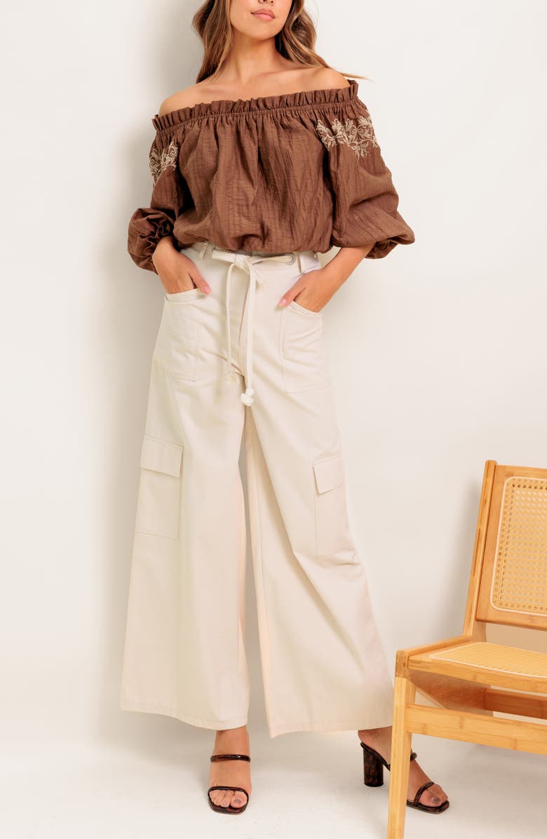 FLYING TOMATO Off The Shoulder Top, Alternate, color, Brown