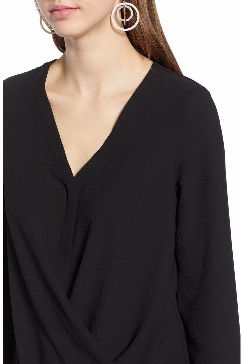 Faux Wrap Top, Alternate, color, BLACK