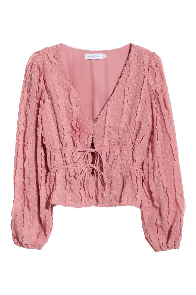 Ruched V-Neck Tie Front Top, Alternate, color, MAUVE