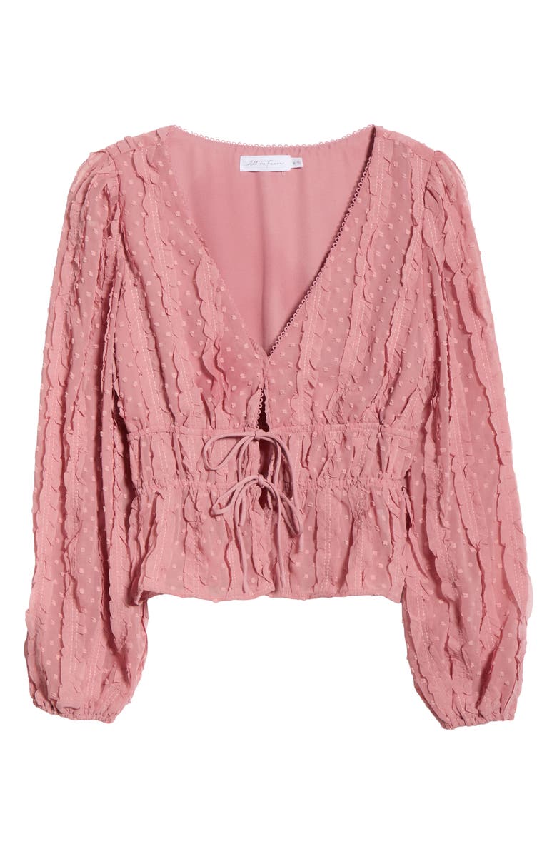 All in Favor Ruched V-Neck Tie Front Top, Alternate, color, Mauve