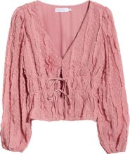 All in Favor Ruched V-Neck Tie Front Top