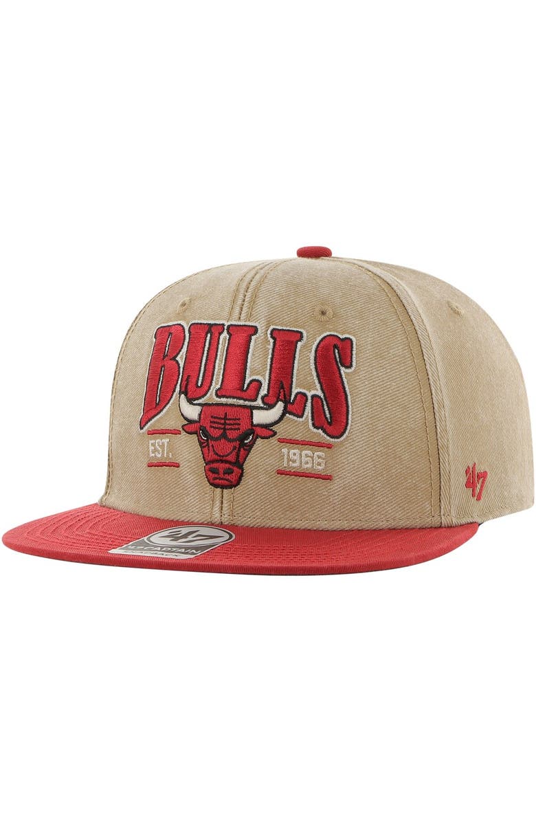 '47 Men's '47 Khaki/Red Chicago Bulls Chilmark Captain Snapback Hat, Main, color, Khaki