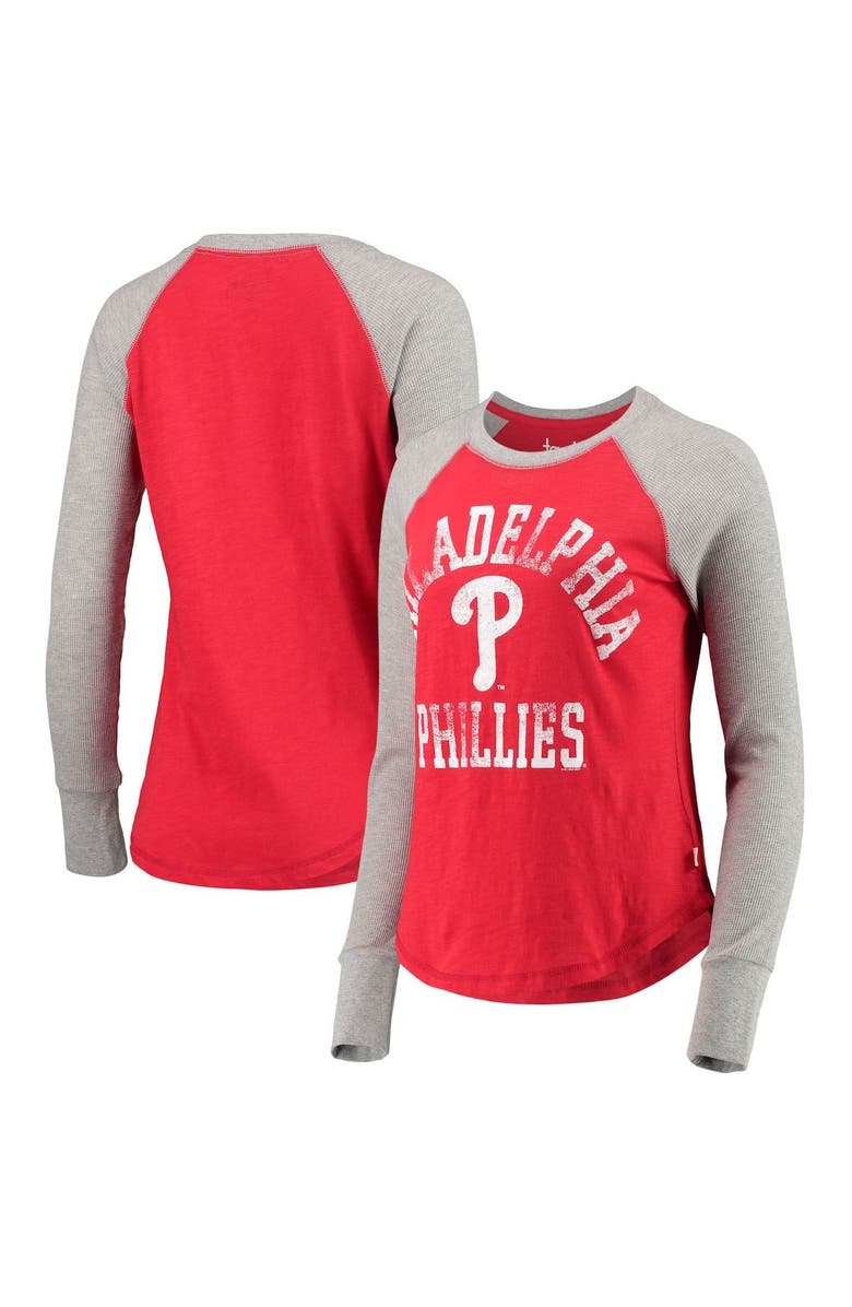 TOUCH BY ALYSSA MILANO Women's Touch Red/Gray Philadelphia Phillies Waffle Raglan Long Sleeve T-Shirt, Main, color,