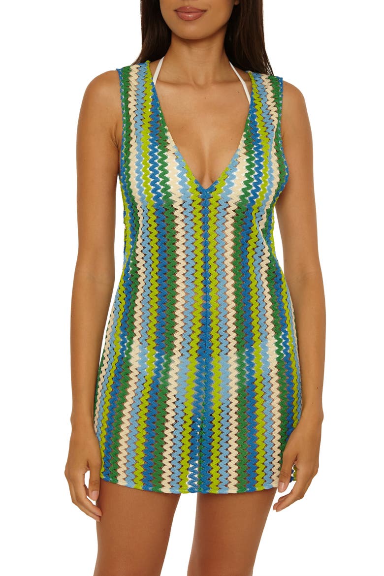 Island Waves Sheer Cover-Up Mini Sundress, Main, color, GREEN APPLE