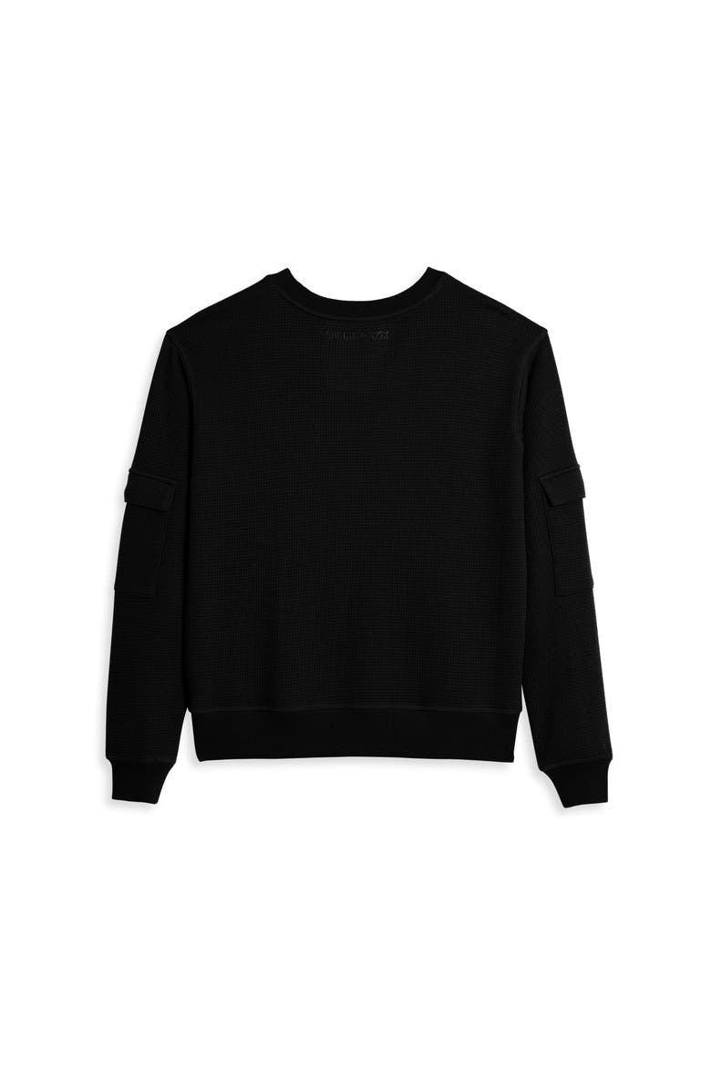 TomboyX Modal Cloud Waffle Long Sleeve Cargo Crew, Alternate, color, Black Beauty