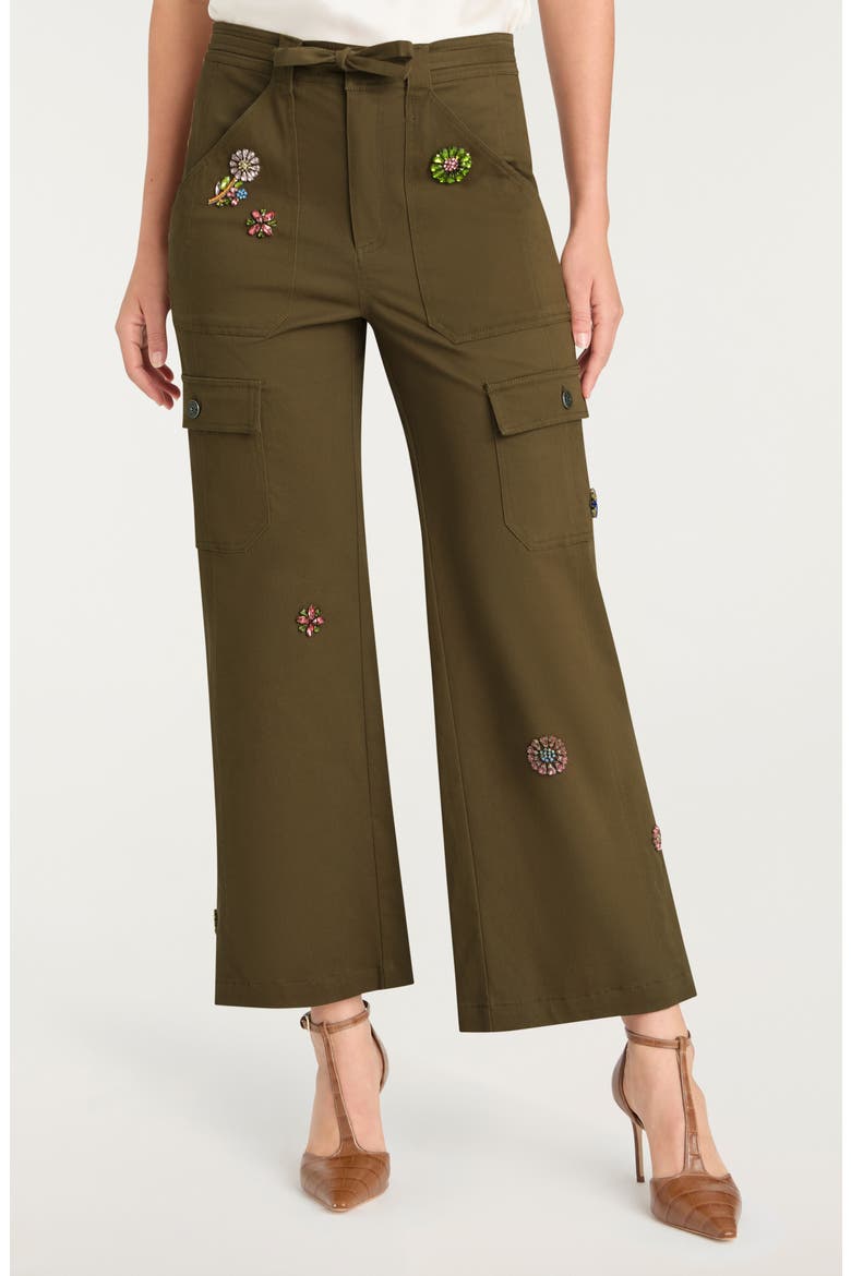 Michelle Retro Love Embellished Cargo Pants, Main, color, DARK OLIVE MULTI