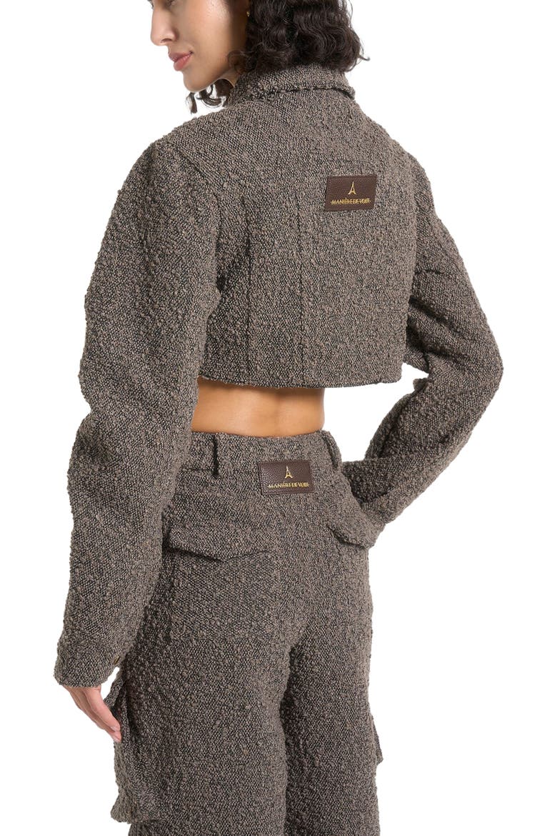 Catherine Cropped Boucle Denim Jacket, Alternate, color, Brown