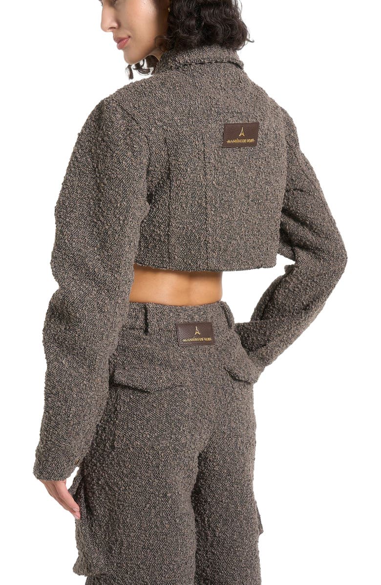 Manière De Voir Catherine Cropped Boucle Denim Jacket, Alternate, color, Brown