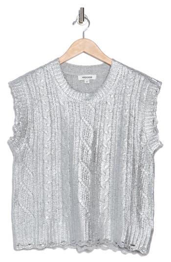 Vigoss Metallic Cable Stitch Sweater Tank In Silver