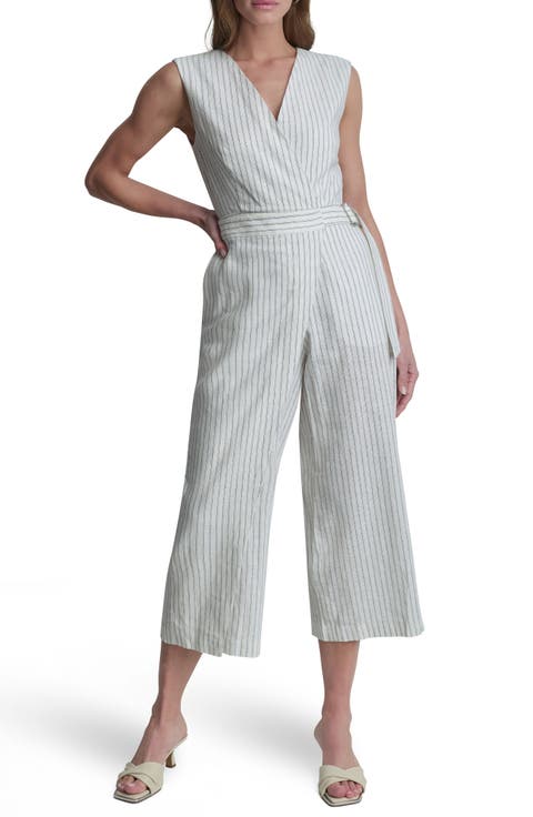 Stripe Linen Blend Crop Jumpsuit