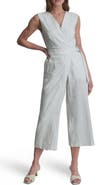 DKNY Stripe Linen Blend Crop Jumpsuit