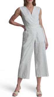 DKNY Stripe Linen Blend Crop Jumpsuit