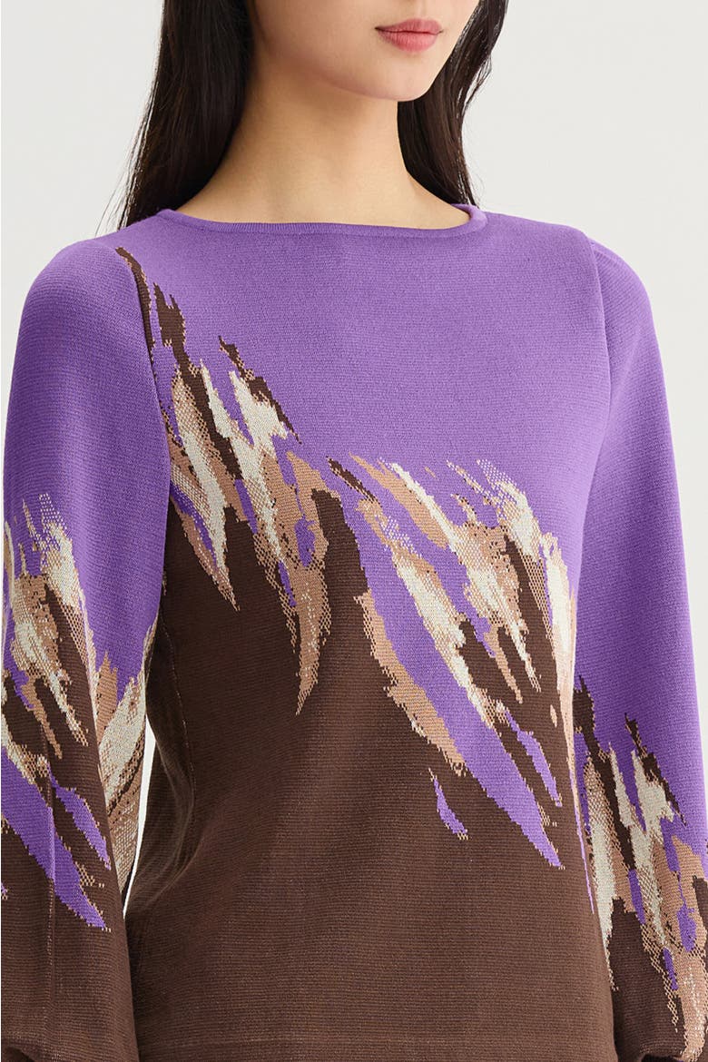 Soft Jacquard Knit Top, Alternate, color, Sunset Purple/Dark Umber