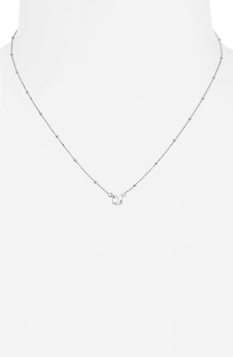 Nordstrom Demi Fine Solitaire Cubic Zirconia Necklace, Alternate, color, Platinum Plated