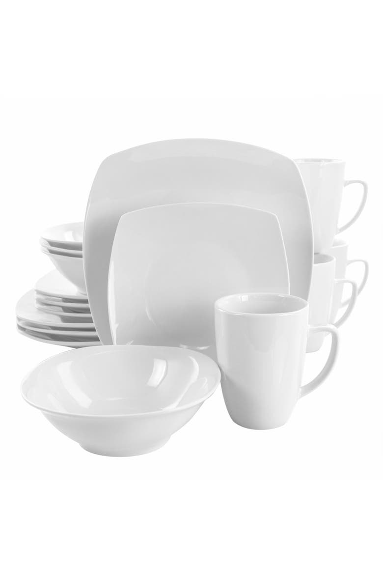 Bishop 16 Piece Soft Square Porcelain Dinnerware Set, Main, color, White
