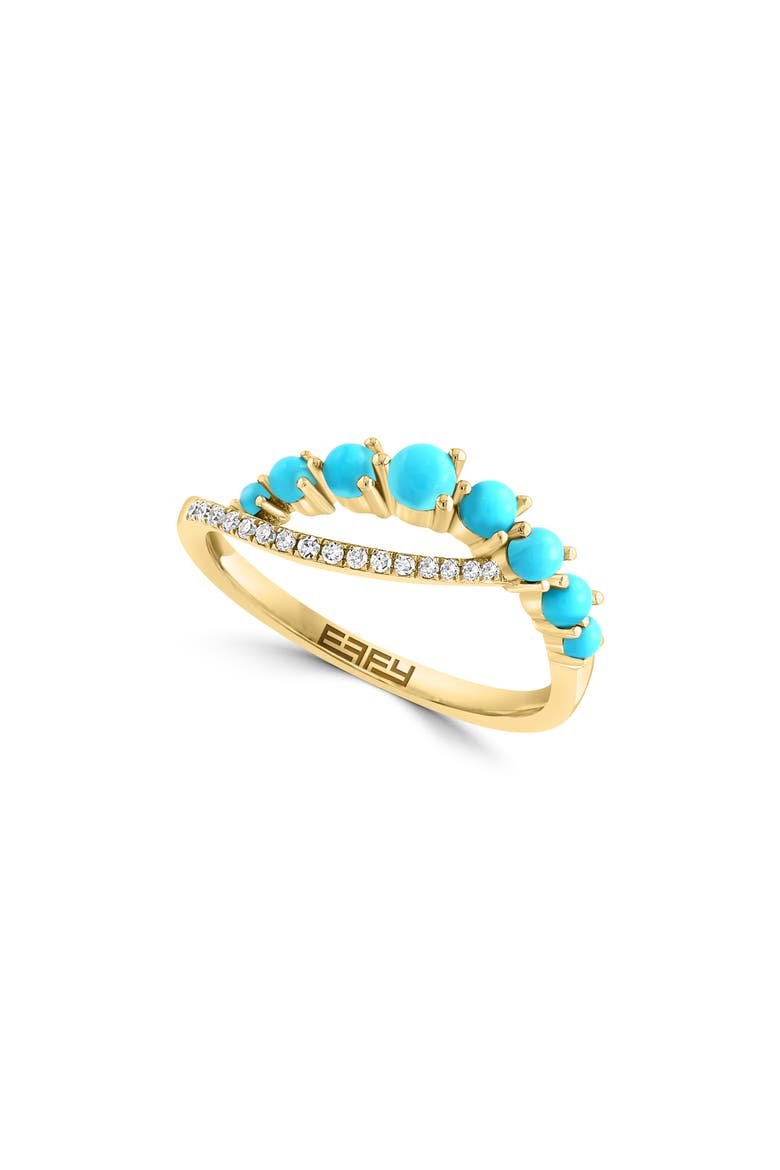 14K Yellow Gold Turquoise & Diamond Ring - 0.06ct., Main, color, BLUE