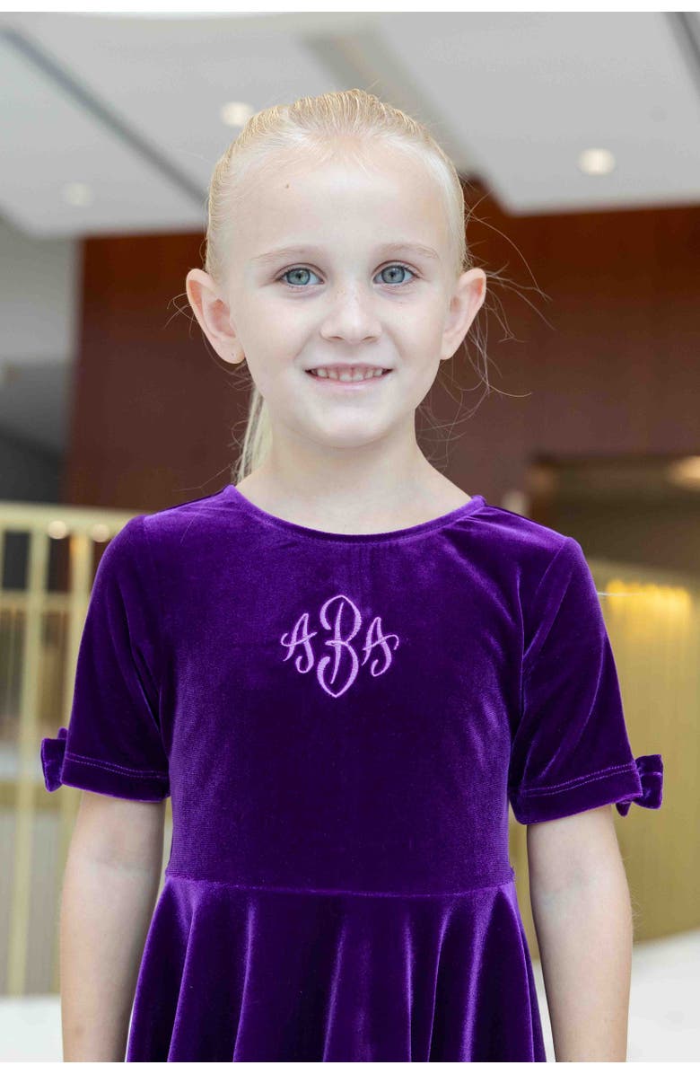 Florence Eiseman Stretch Velvet Dress With Sleeve Bows, Alternate, color, Purple