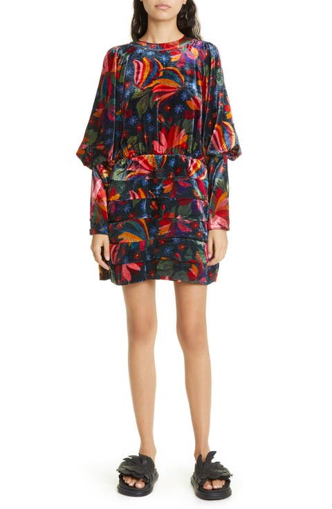 Banana Sky Long Sleeve Velvet Dress