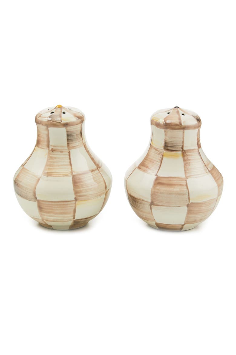 Mocha Check Salt & Pepper Shaker Set, Main, color, MOCHA