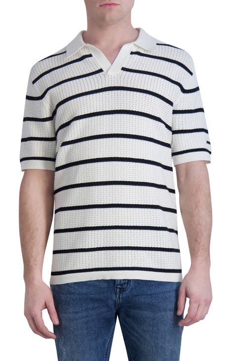 Stripe Crochet Johnny Collar Polo