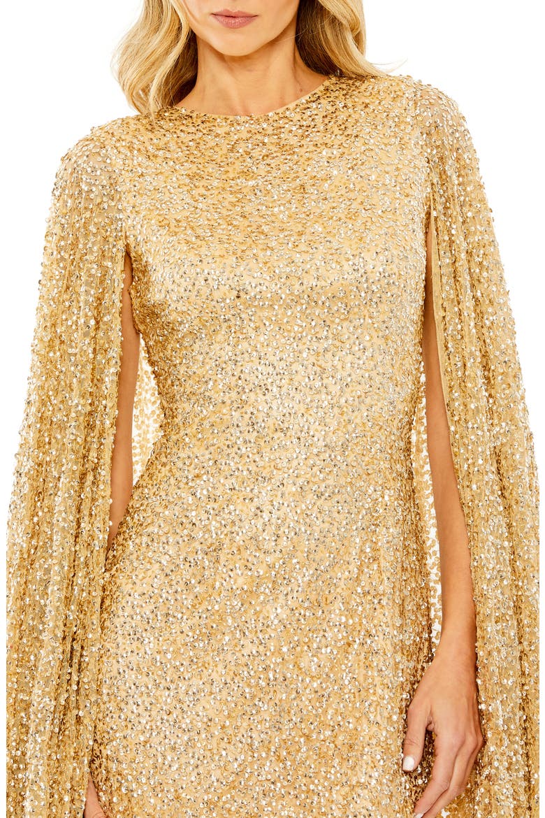 Sequined  Cape Sleeves Mini Dress, Alternate, color, GOLD