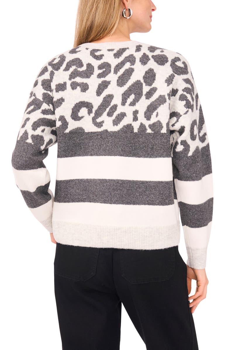 Vince Camuto Leopard Stripe Jacquard Sweater, Alternate, color, Silver Heather