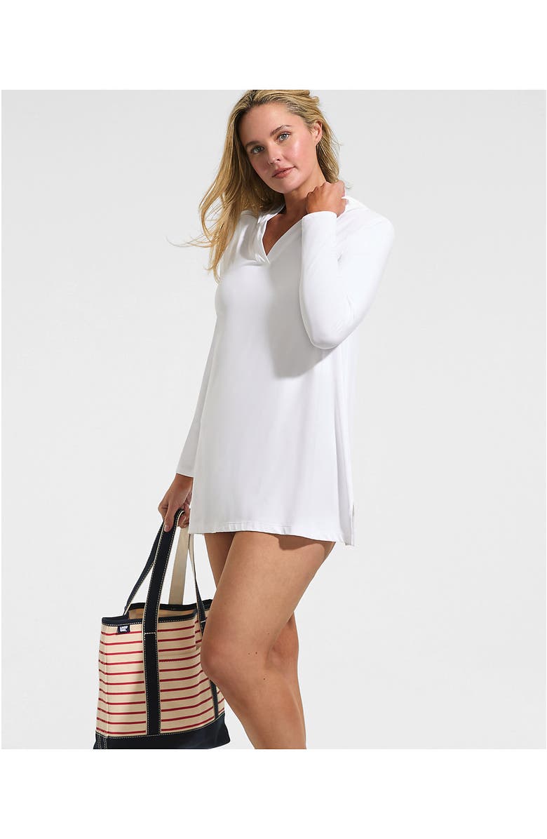 Lands' End Cotton Jersey Long Sleeve Hooded Swim Cover-up Dress, Alternate, color, White