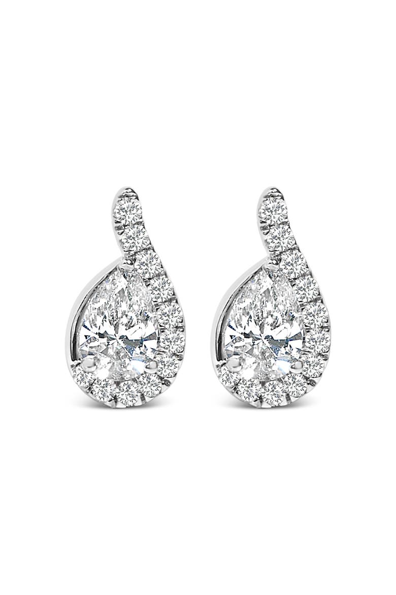 14K White Gold 5/8 Cttw Lab Grown Diamond Tear Drop Halo Stud Earring, Main, color, White