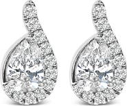 Haus of Brilliance 14K White Gold 5/8 Cttw Lab Grown Diamond Tear Drop Halo Stud Earring