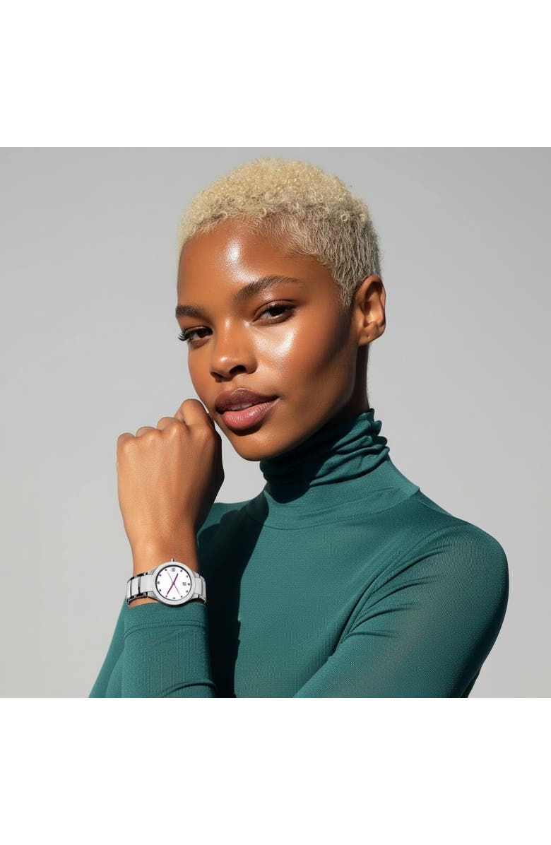 NCMPRBL Petite Link Purple Reign Ceramic Bracelet Watch, 34MM, Alternate, color, White/Silver/ Purple