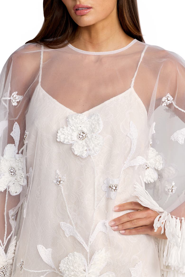 Embellished Trapeze Mini Dress With Fringe Hem, Alternate, color, Ivory