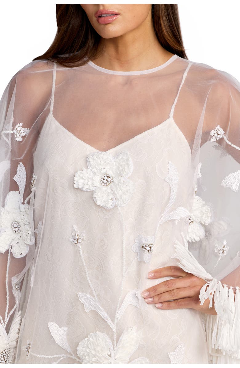 Mac Duggal Embellished Trapeze Mini Dress With Fringe Hem, Alternate, color, Ivory