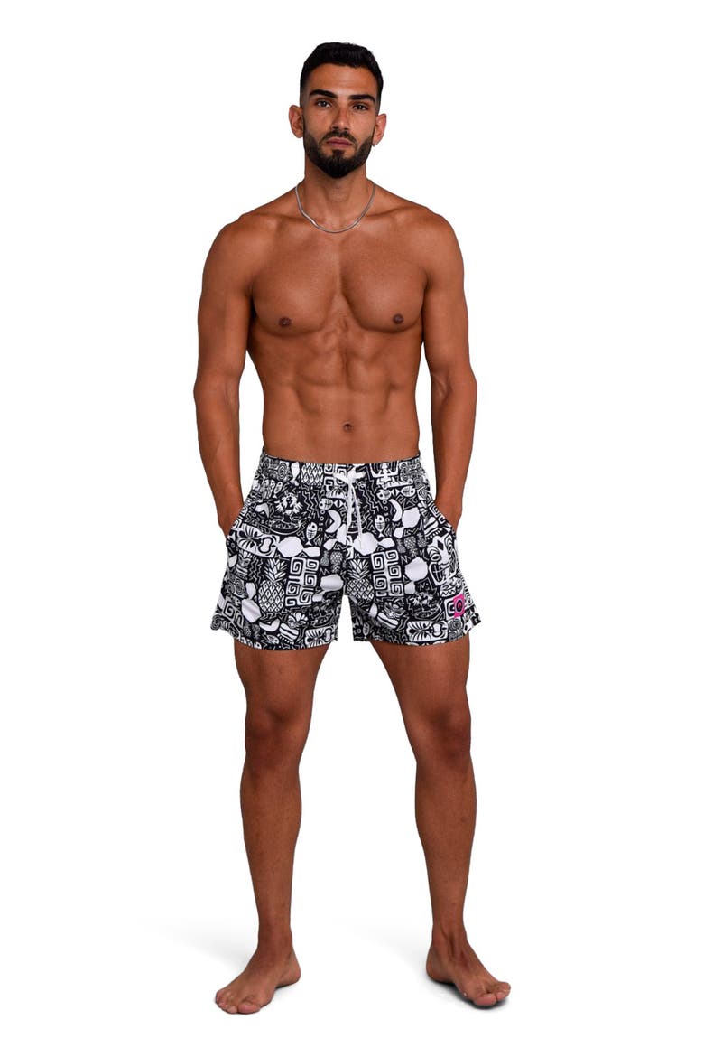Tahiti Men's Swim Shorts, Alternate, color, black and white