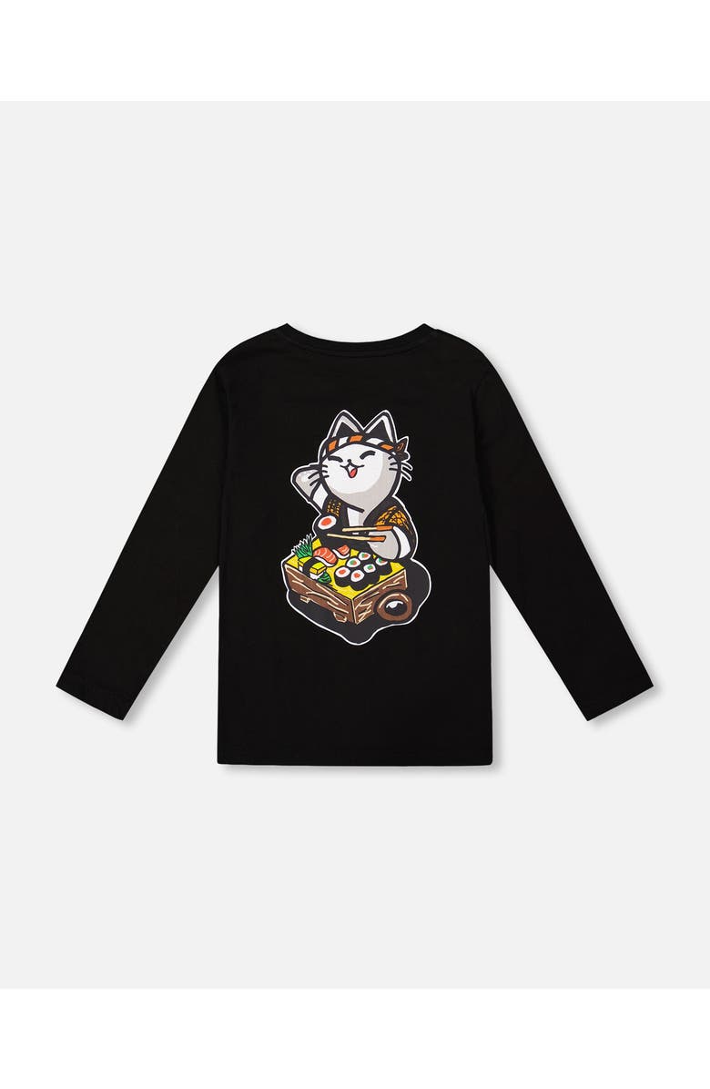 Deux par Deux Long Sleeve Jersey Tee Shirt with Back & Front, Alternate, color, Black