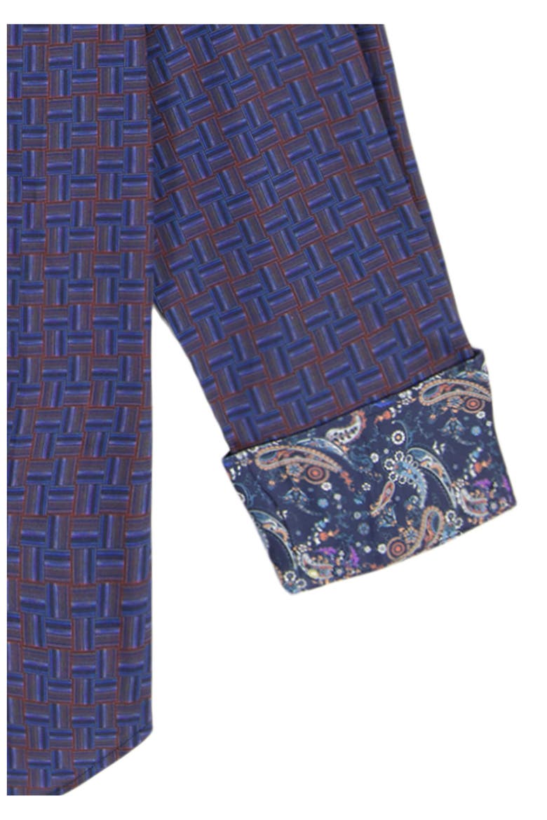 Talbot Geometric Print Stretch Cotton Button-Up Shirt, Alternate, color, BLUE MULTI