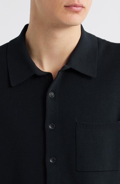 Rag & Bone Dalton Short Sleeve Knit Cotton Blend Button-up Shirt In Black
