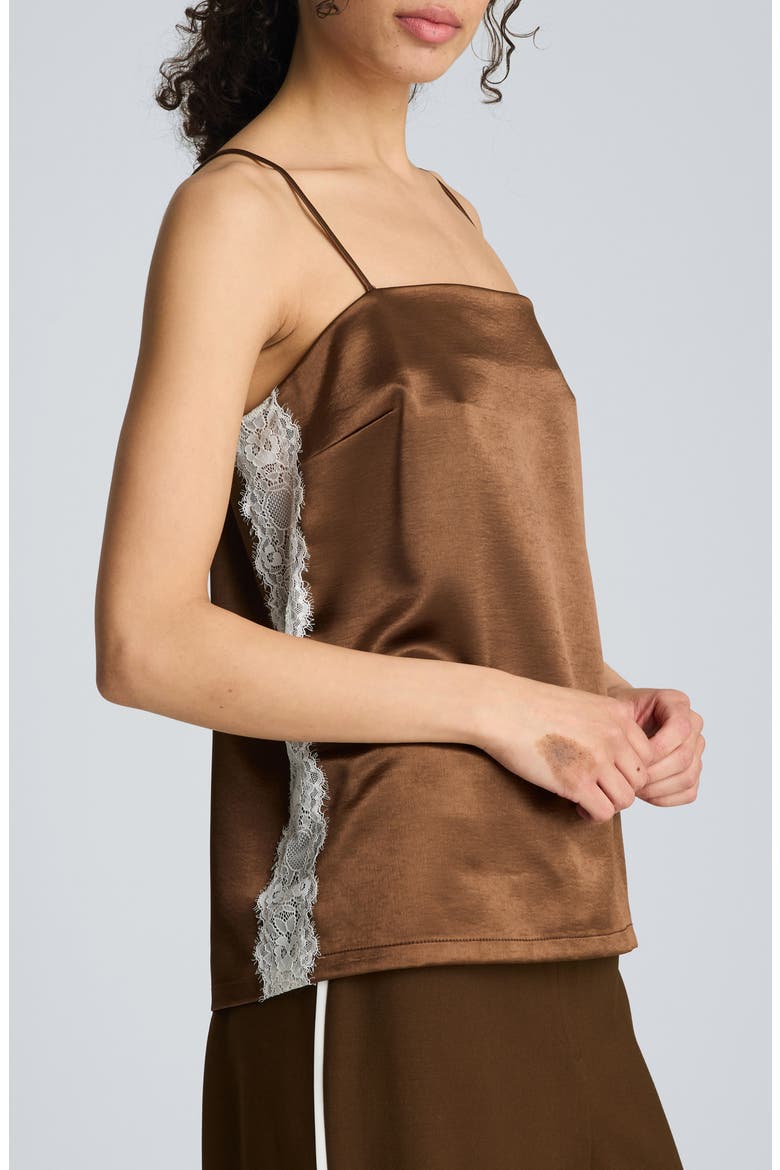 Lace Trim Satin Camisole, Alternate, color, BRUNETTE