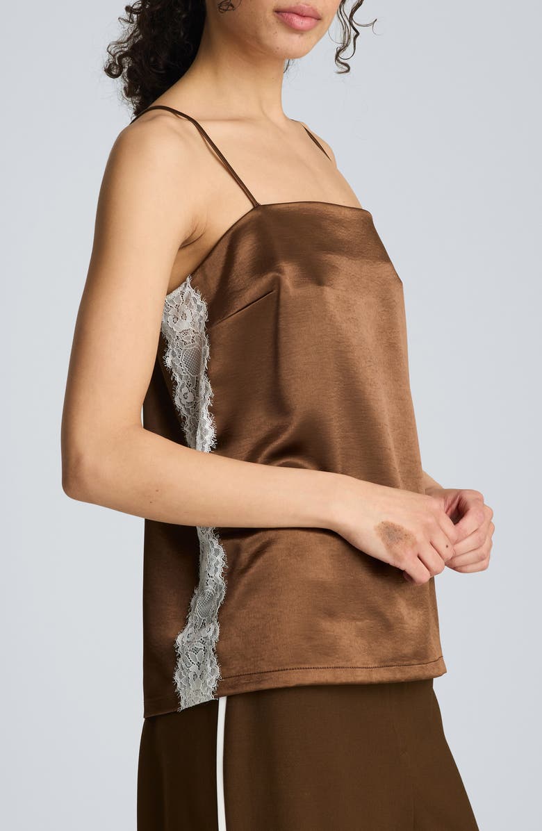 Kenneth Cole Lace Trim Satin Camisole, Alternate, color, Brunette