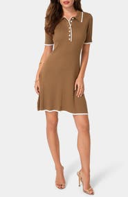 bebe Tipped Short Sleeve Sweater Dress