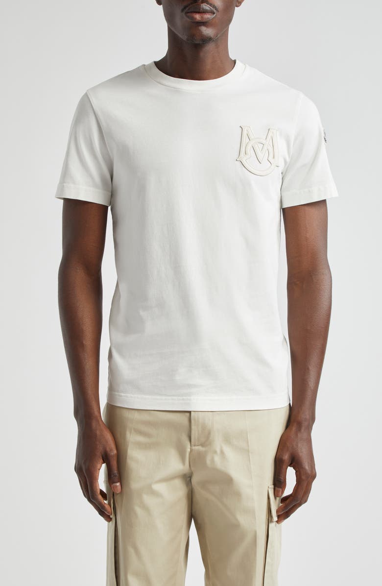 Moncler Monogram Logo Cotton T-Shirt, Main, color, White