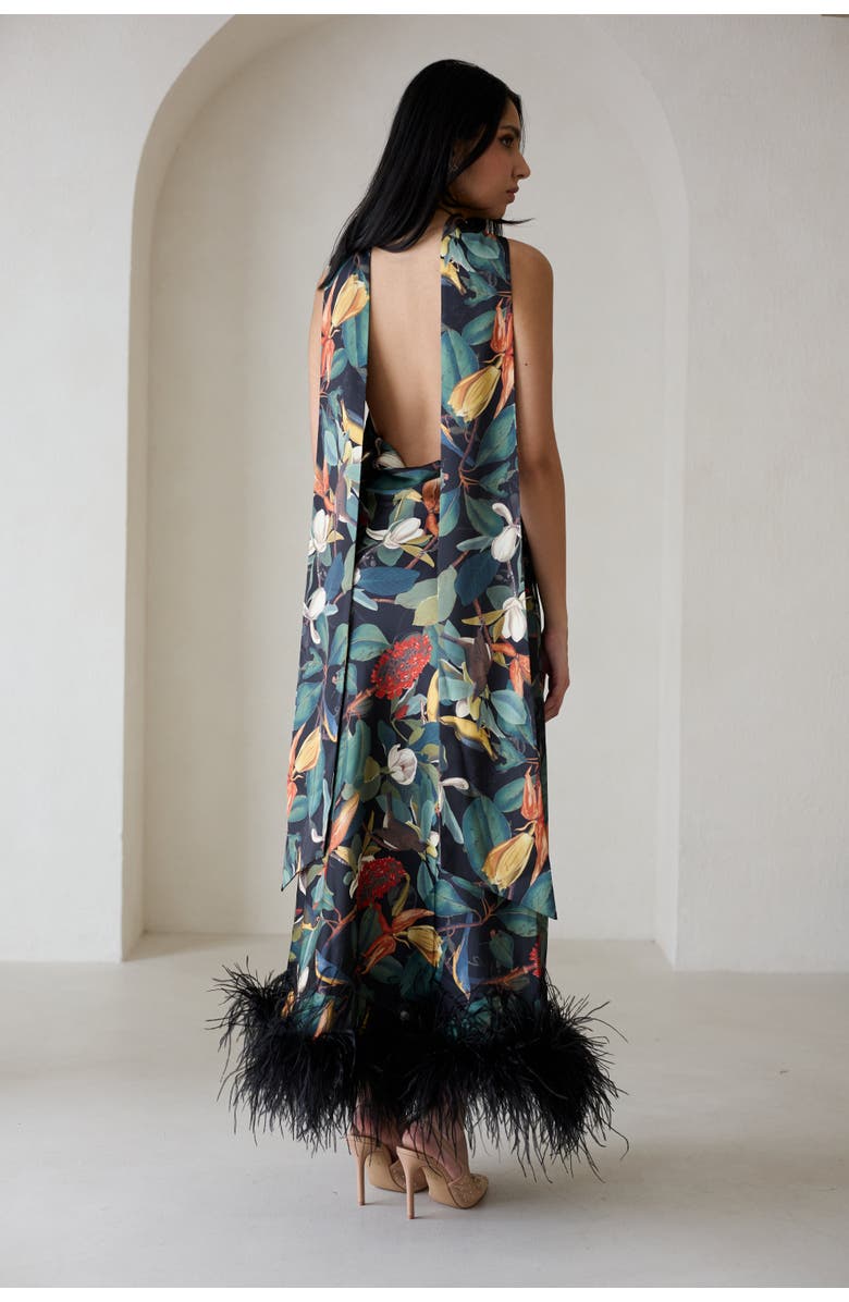 Vasiliki Maliya Feather Dress in Nocturne Botanica, Alternate, color, Nocturne Botanica