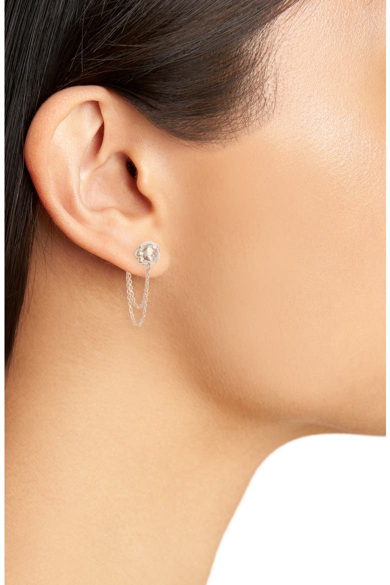 Bonheur White Topaz Chain Stud Earrings, Alternate, color, YELLOW GOLD/ WHITE