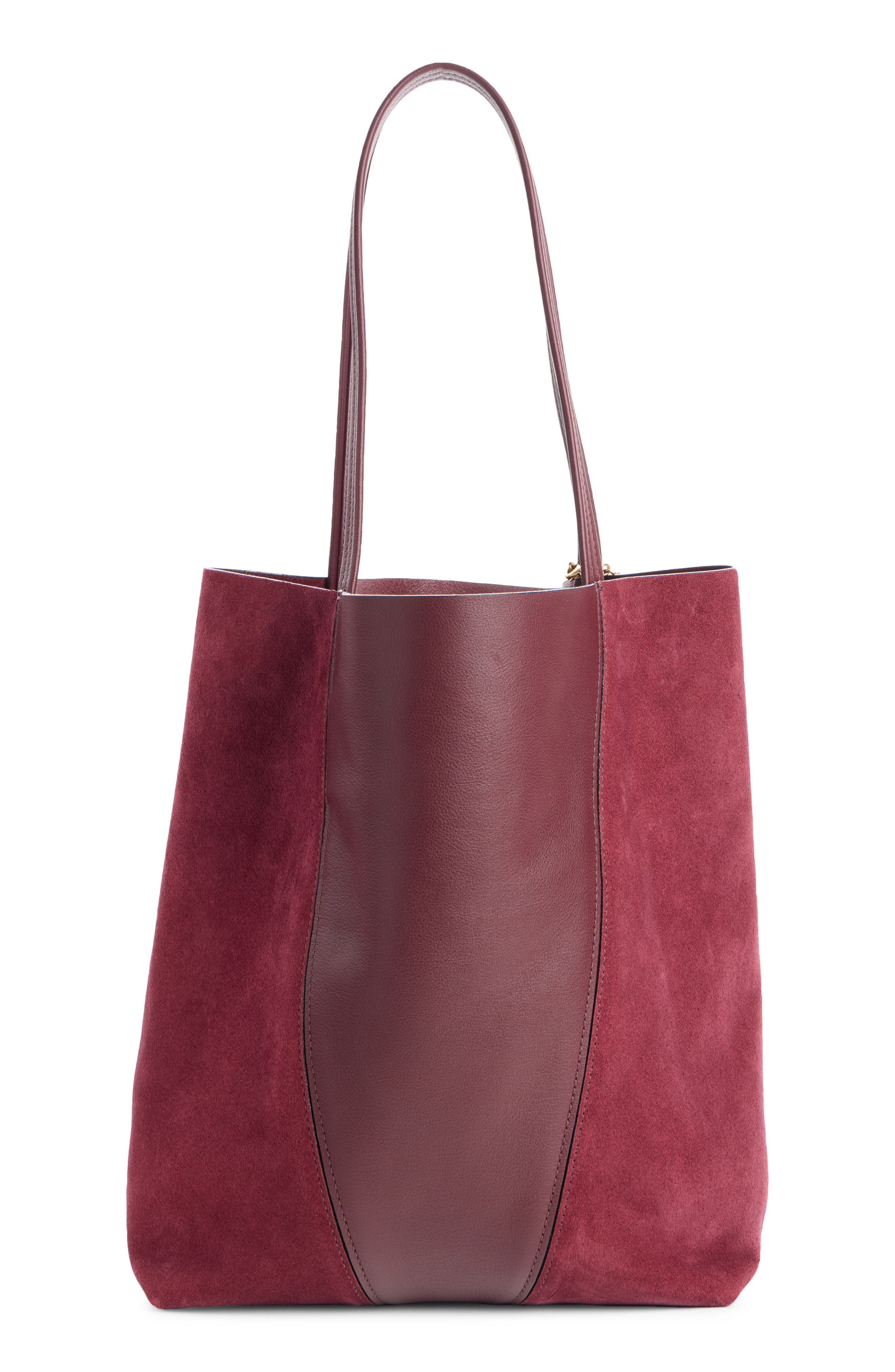 Spin Leather & Suede Tote, Alternate, color, BURNT RED